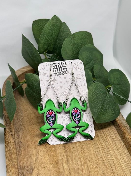 frog dissection earrings